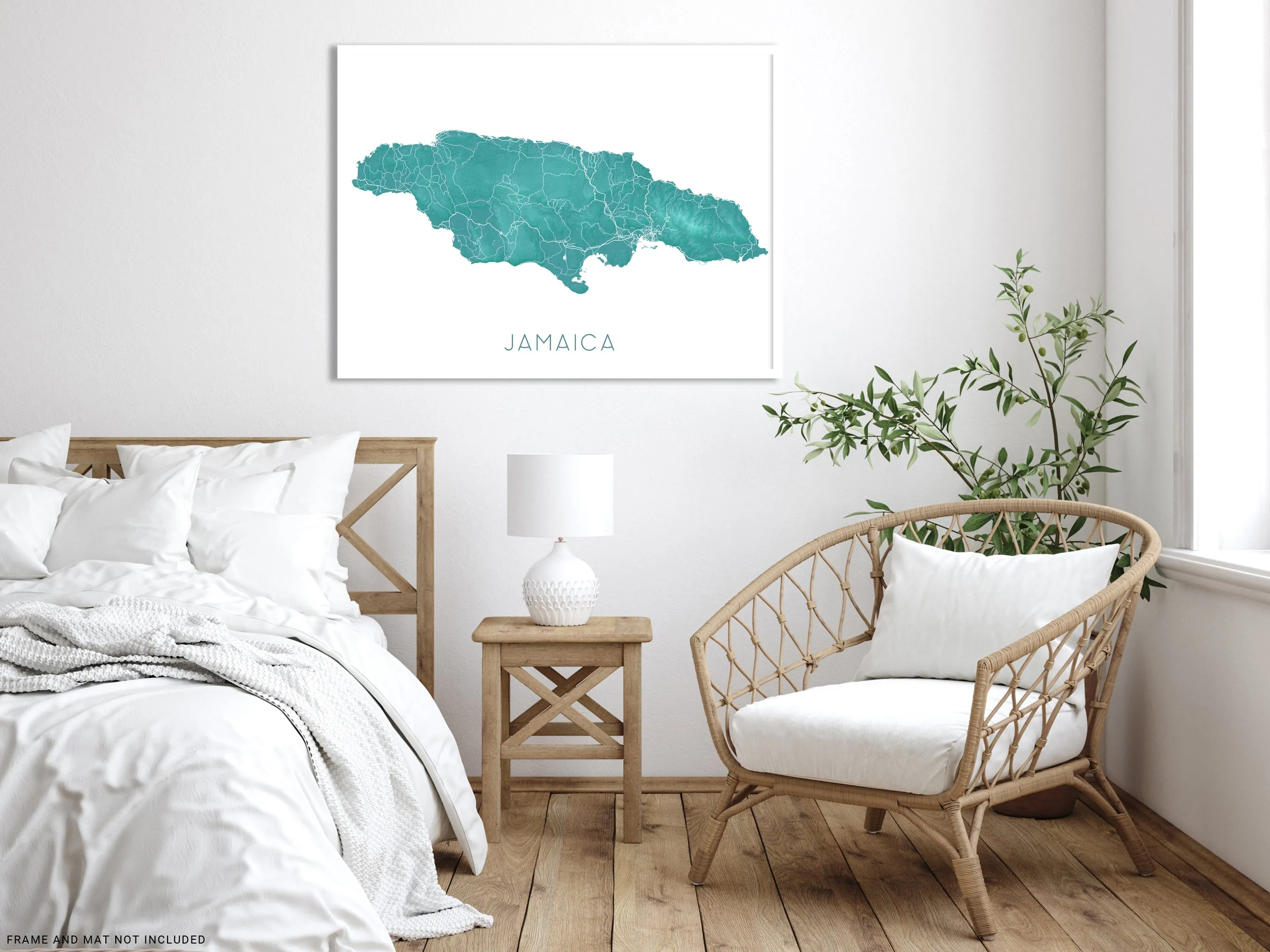 Jamaica Map Print, Map of Jamaica Wall Art Poster, Turquoise Jamaica Island Maps