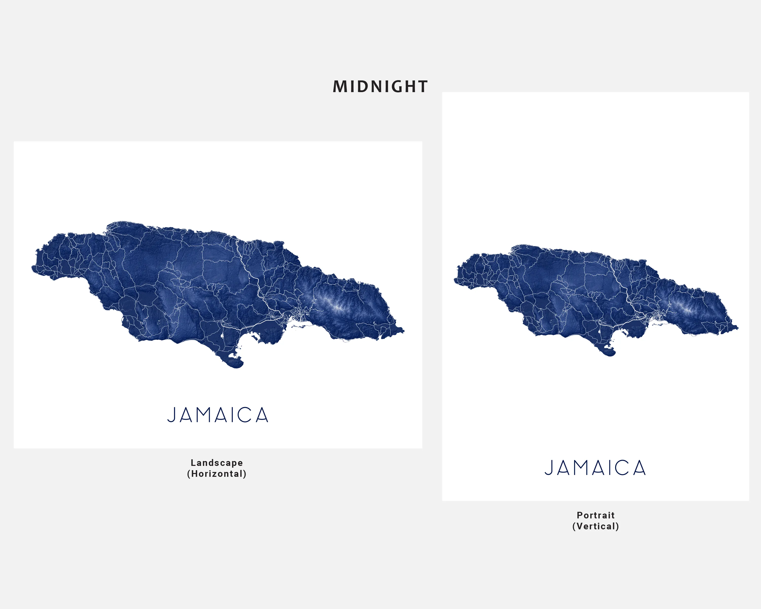 Jamaica Map Print - Topographic Map of Jamaica Art Poster, Caribbean Island Maps