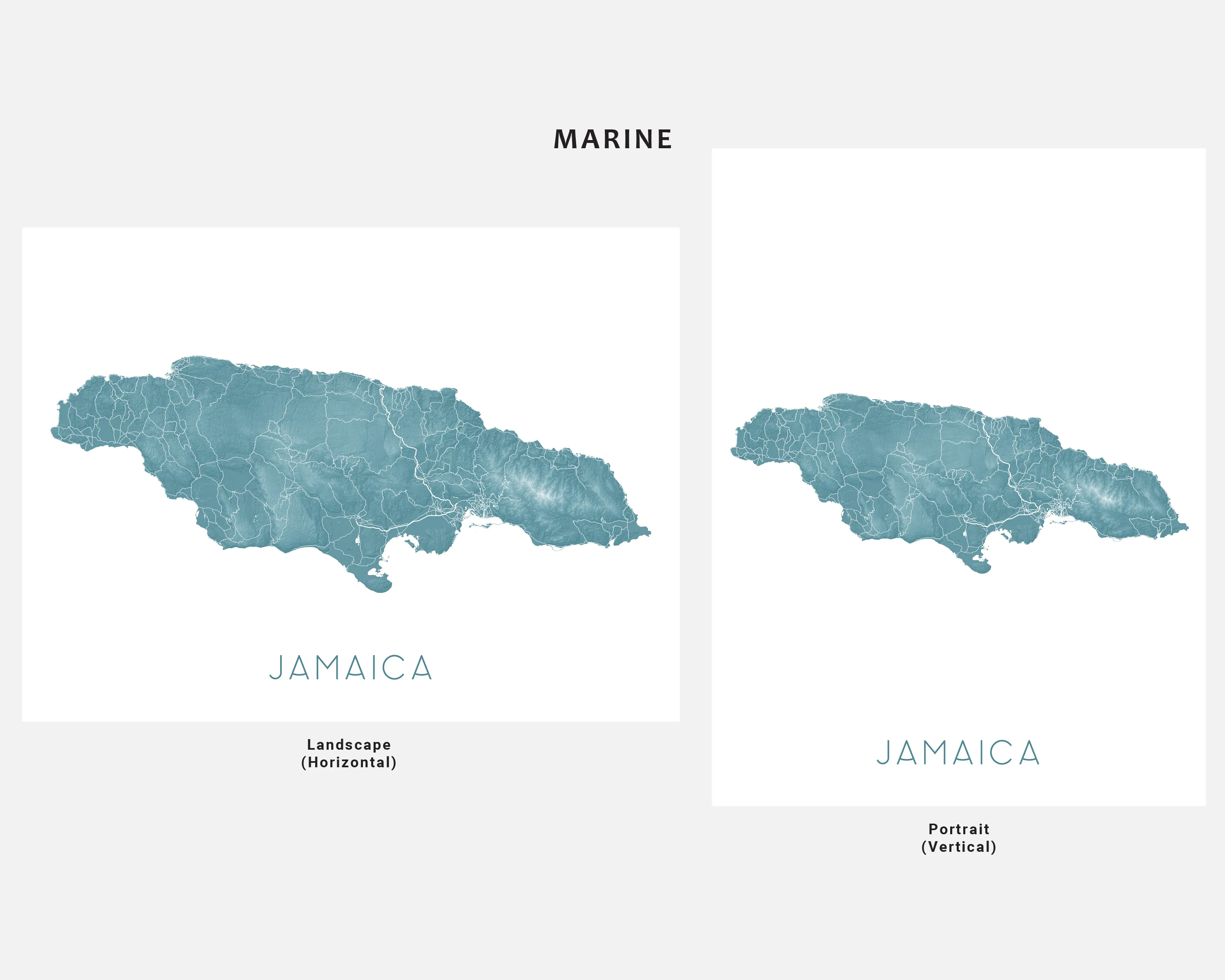 Jamaica Map Print - Topographic Map of Jamaica Art Poster, Caribbean Island Maps