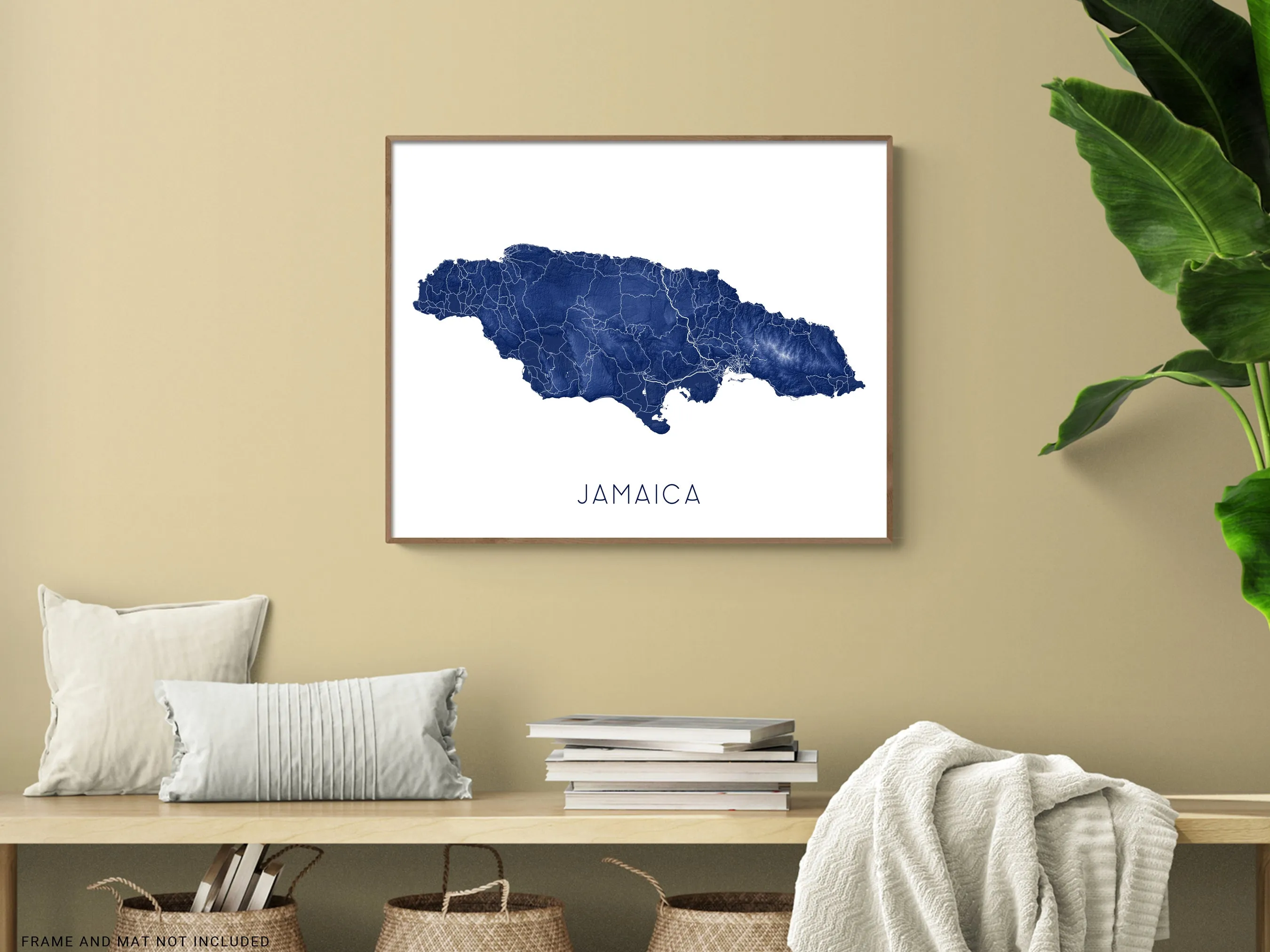 Jamaica Map Print - Topographic Map of Jamaica Art Poster, Caribbean Island Maps