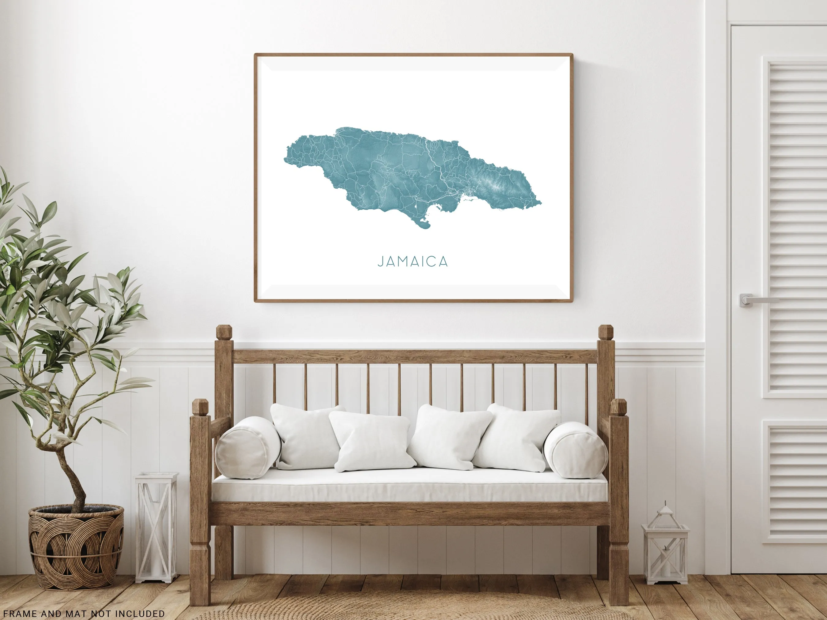Jamaica Map Print - Topographic Map of Jamaica Art Poster, Caribbean Island Maps