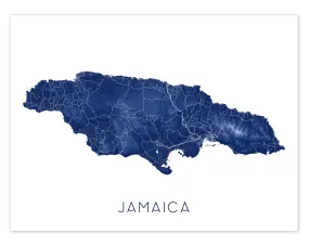 Jamaica Map Print - Topographic Map of Jamaica Art Poster, Caribbean Island Maps