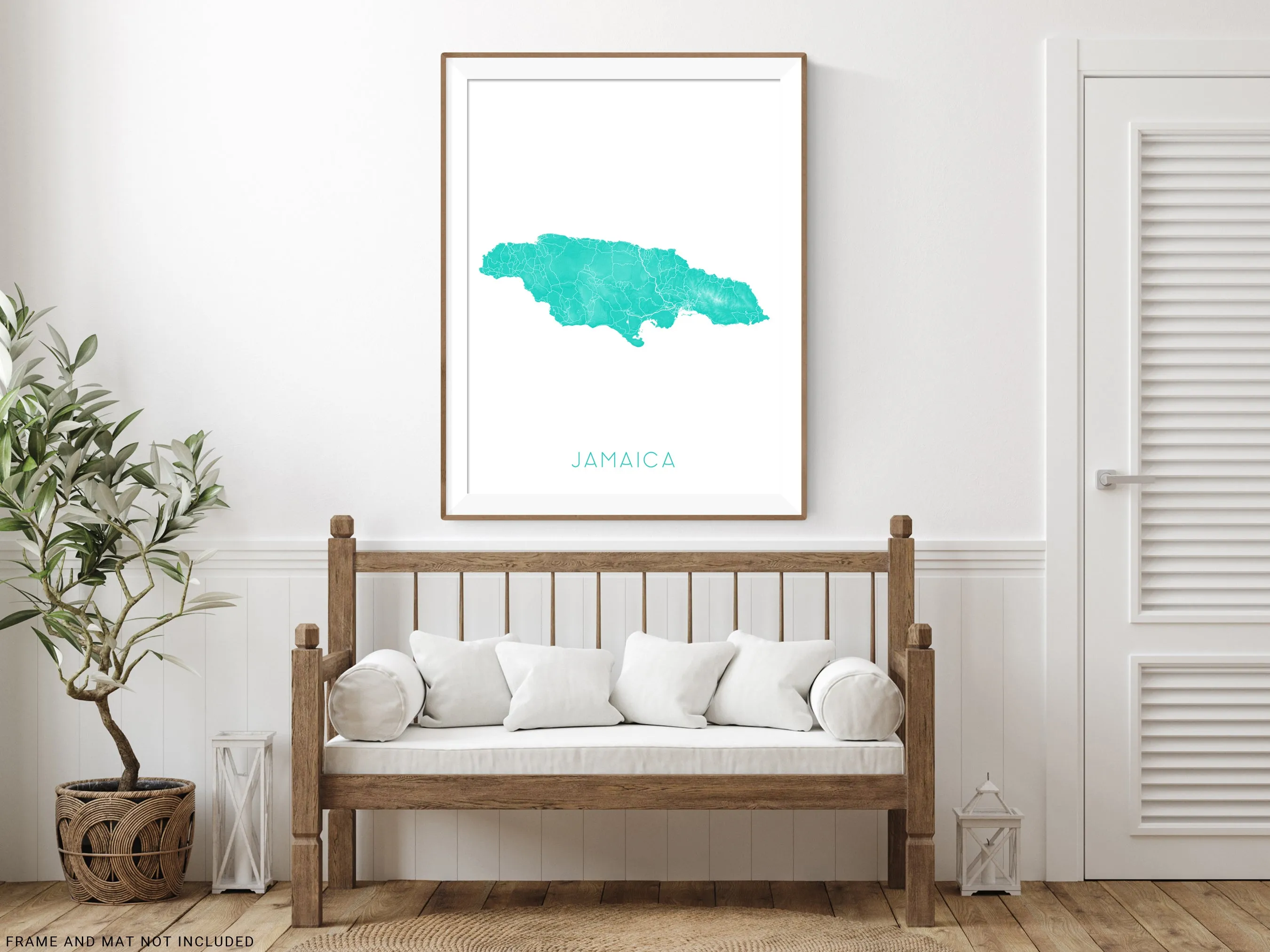 Jamaica Map Print - Topographic Map of Jamaica Art Poster, Caribbean Island Maps