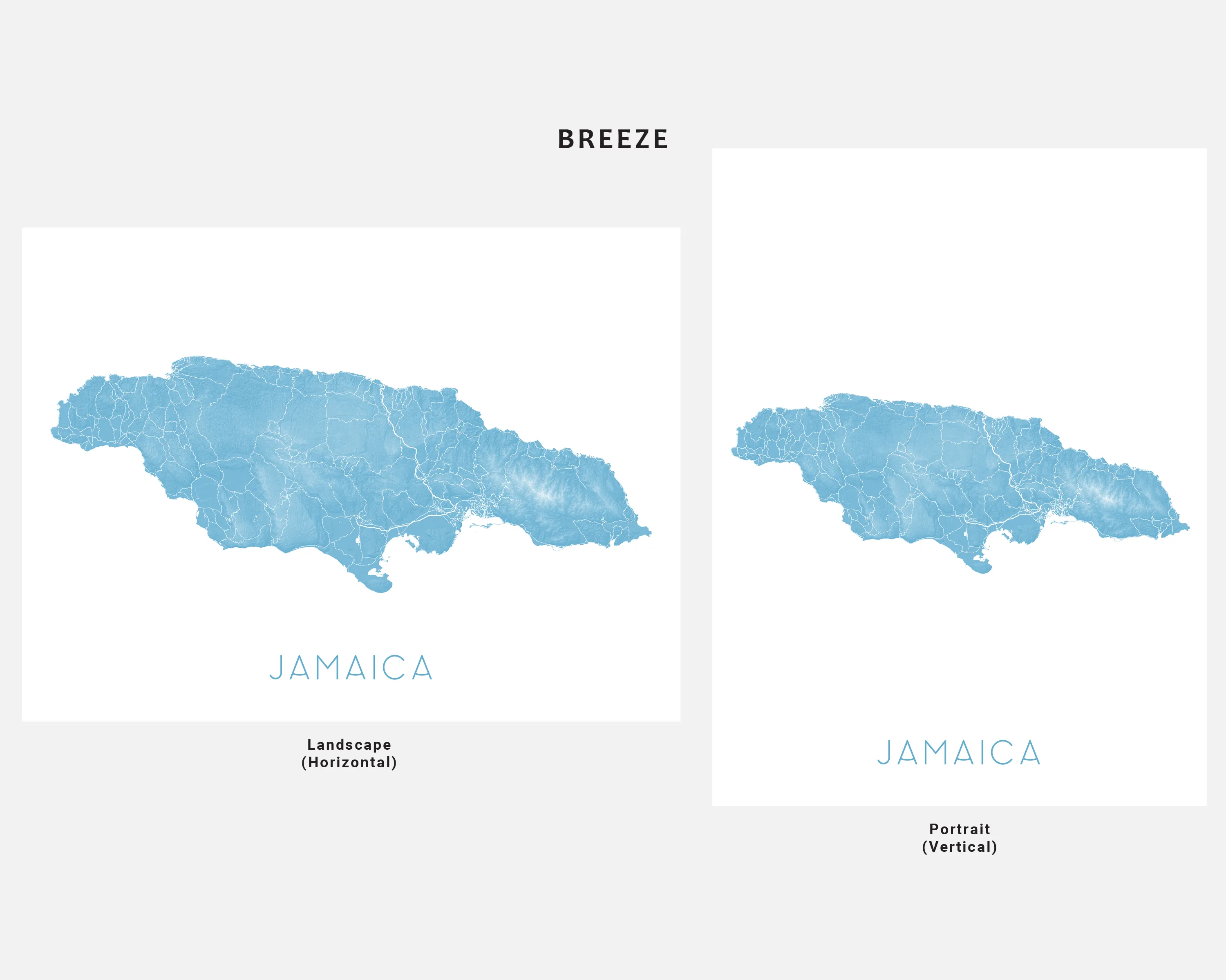 Jamaica Map Print - Topographic Map of Jamaica Art Poster, Caribbean Island Maps