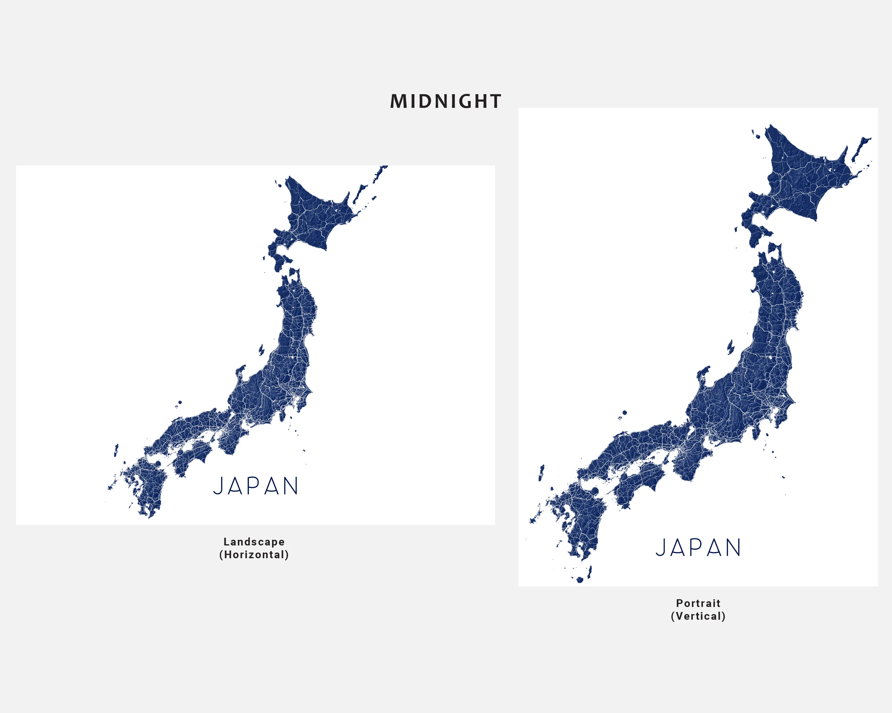 Japan Map Print Poster - Topographic Map of Japan Islands Wall Art Road Maps, Tokyo Osaka Kyoto
