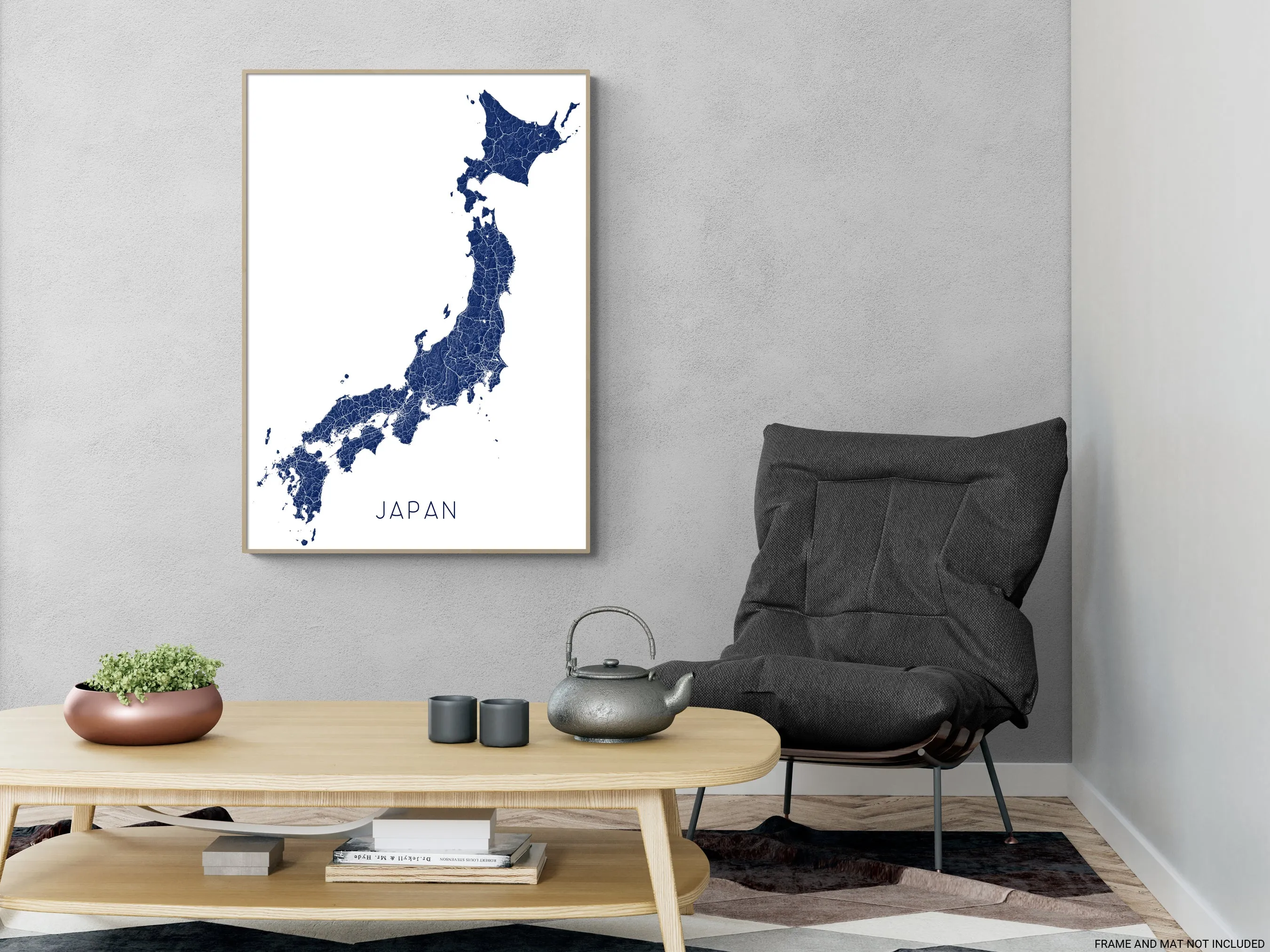 Japan Map Print Poster - Topographic Map of Japan Islands Wall Art Road Maps, Tokyo Osaka Kyoto