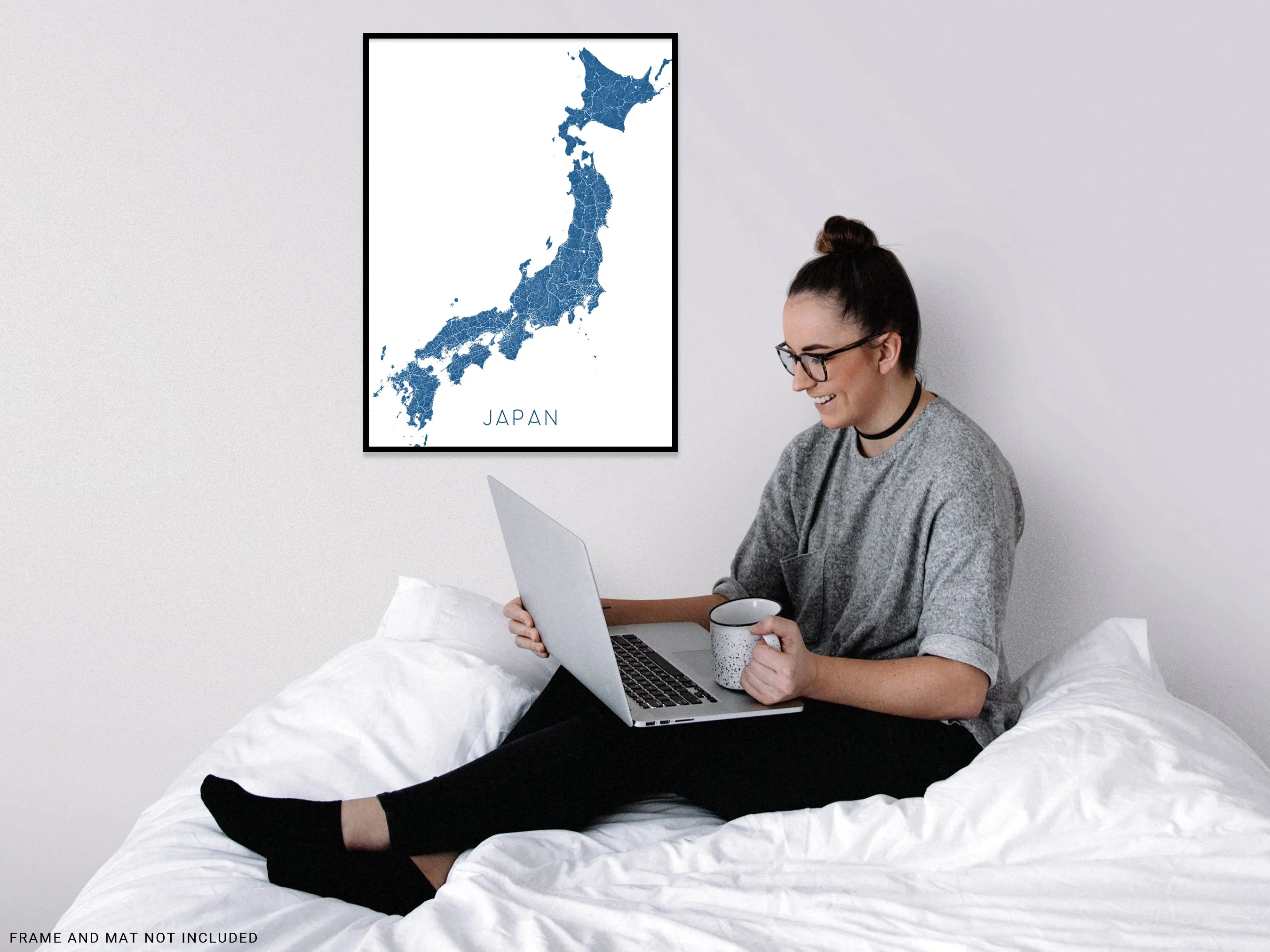 Japan Map Print Poster - Topographic Map of Japan Islands Wall Art Road Maps, Tokyo Osaka Kyoto