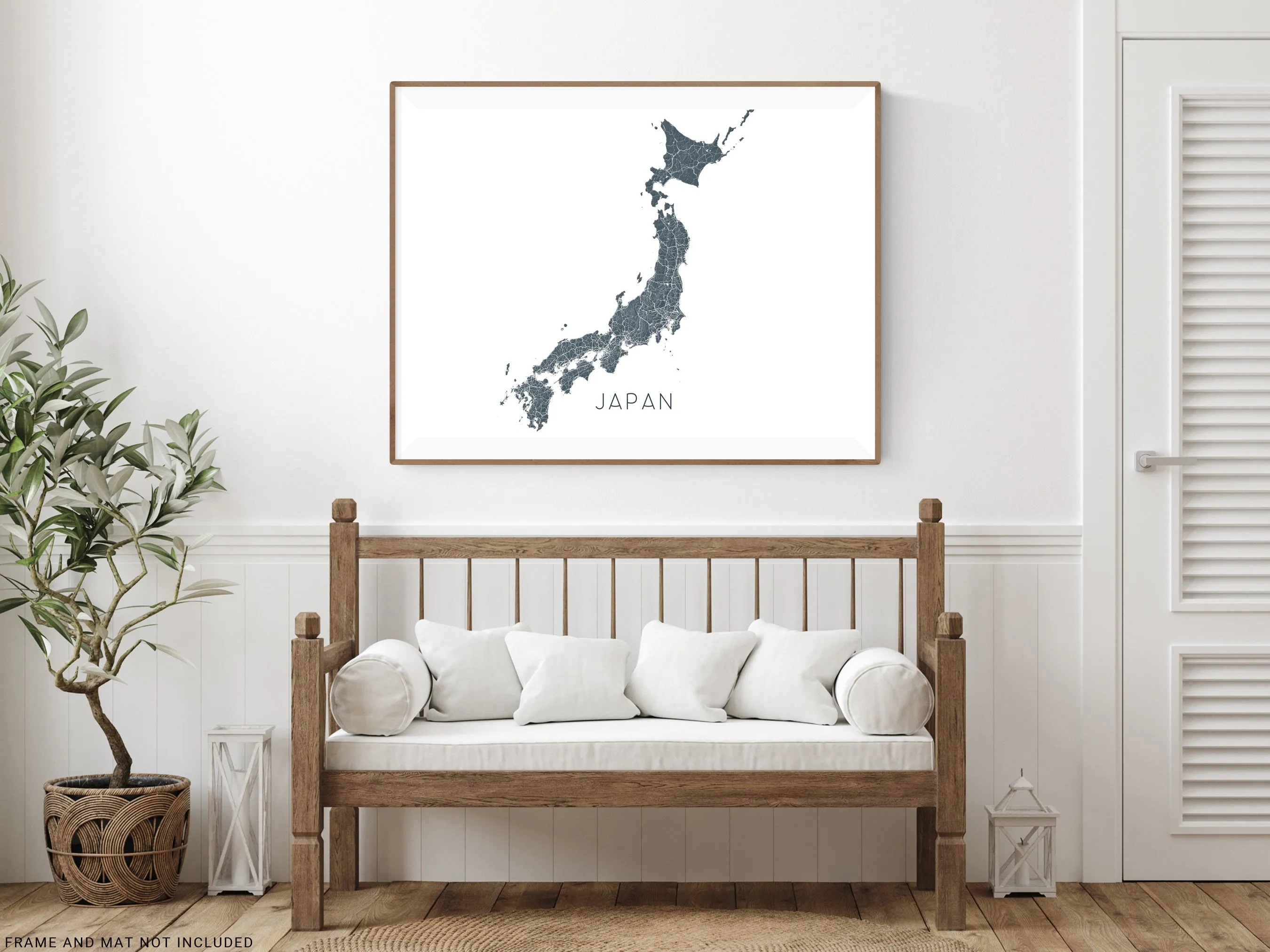 Japan Map Print Poster - Topographic Map of Japan Islands Wall Art Road Maps, Tokyo Osaka Kyoto