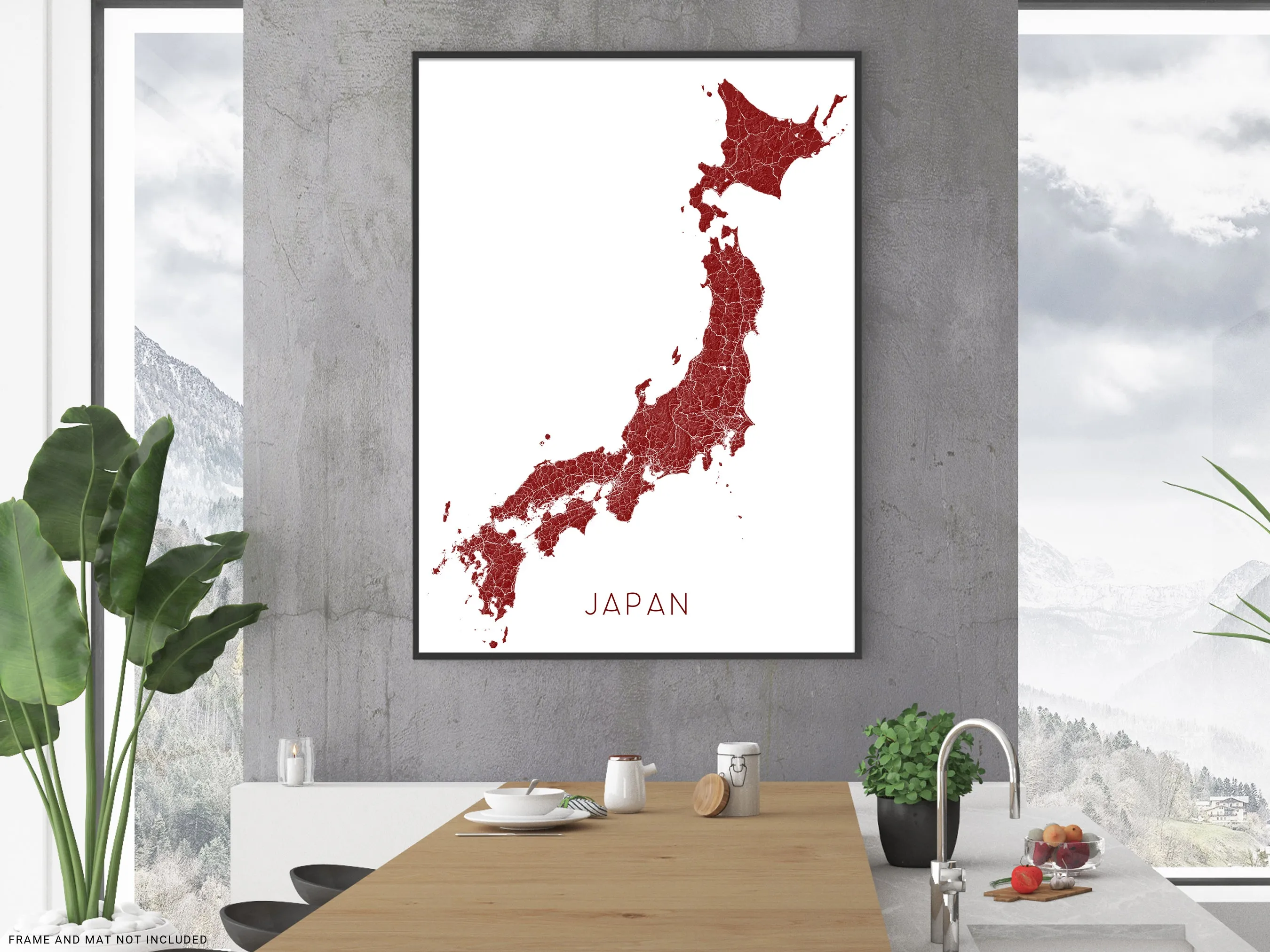 Japan Map Print Poster - Topographic Map of Japan Islands Wall Art Road Maps, Tokyo Osaka Kyoto