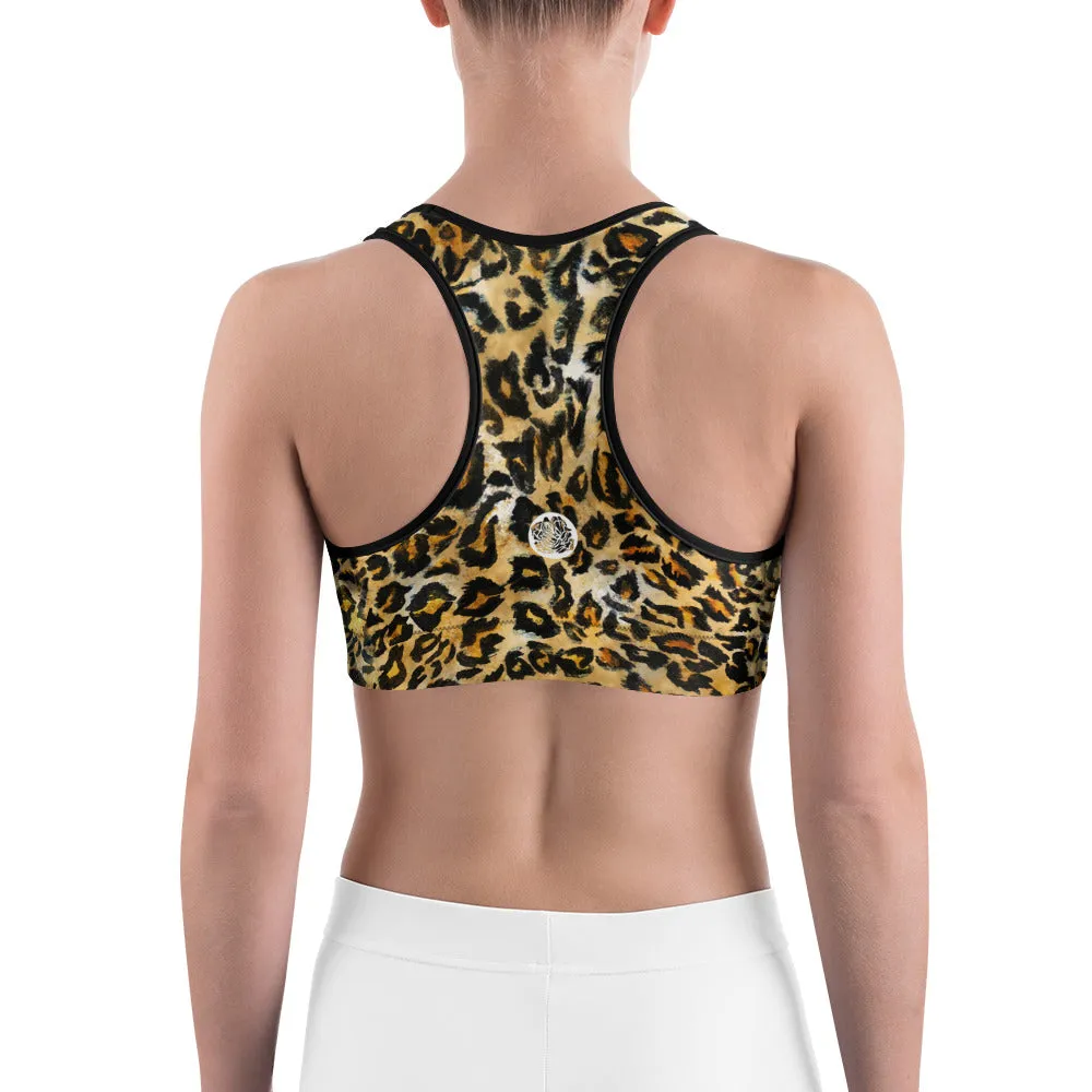 Leopard Women's Sports Bra, Animal Skin Print Fitness Bra-Made in USA/EU(US Size: XS-2XL)