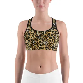 Leopard Women's Sports Bra, Animal Skin Print Fitness Bra-Made in USA/EU(US Size: XS-2XL)