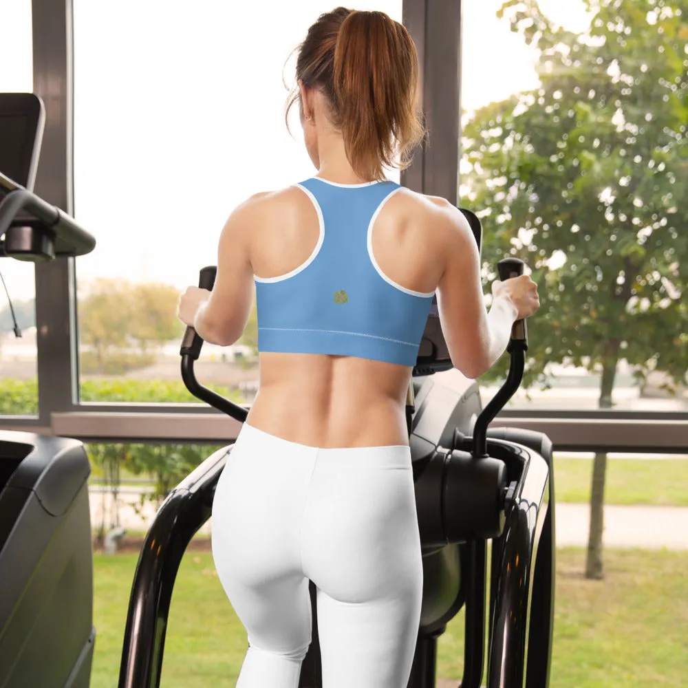 Light Blue Bride Sports Bra, Unpadded Women's Premium Fitness Bra- Made in USA/ EU