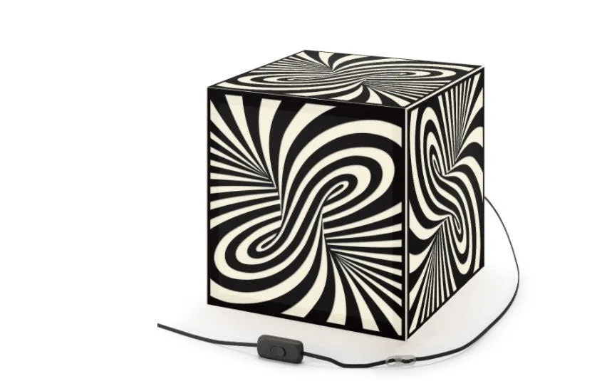 Linear Optical Illusion,Psychedelic/Hypnotic Art Printed Square Cube Lamp/Contemporary/Modern/Trendy Light/Home Decor Gifts,Stackable Lights