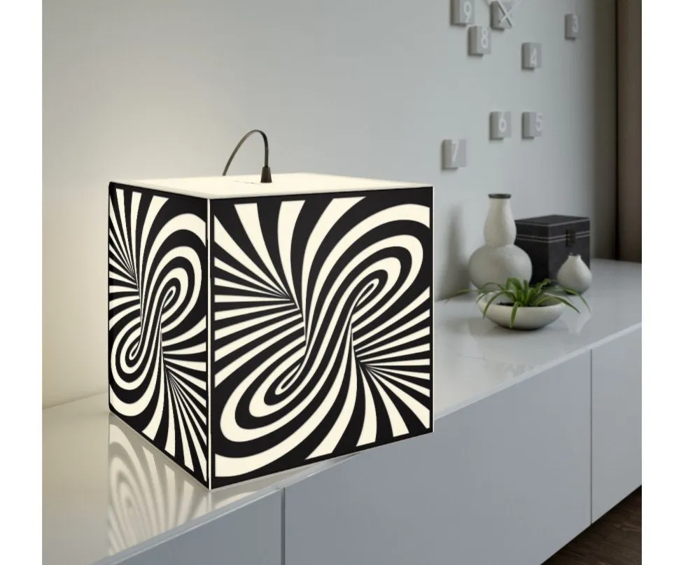 Linear Optical Illusion,Psychedelic/Hypnotic Art Printed Square Cube Lamp/Contemporary/Modern/Trendy Light/Home Decor Gifts,Stackable Lights