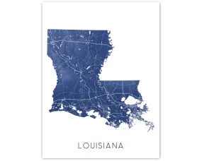 Louisiana Map Print Poster - Topographic State Map of Louisiana Wall Art Road Maps, New Orleans