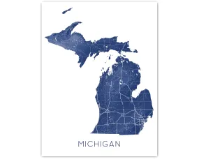 Michigan Map Print - Topographic Map of Michigan State Poster
