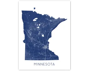 Minnesota Map Print Poster, Topographic State Map of Minnesota Wall Art, Minneapolis Saint Paul Twin Cities