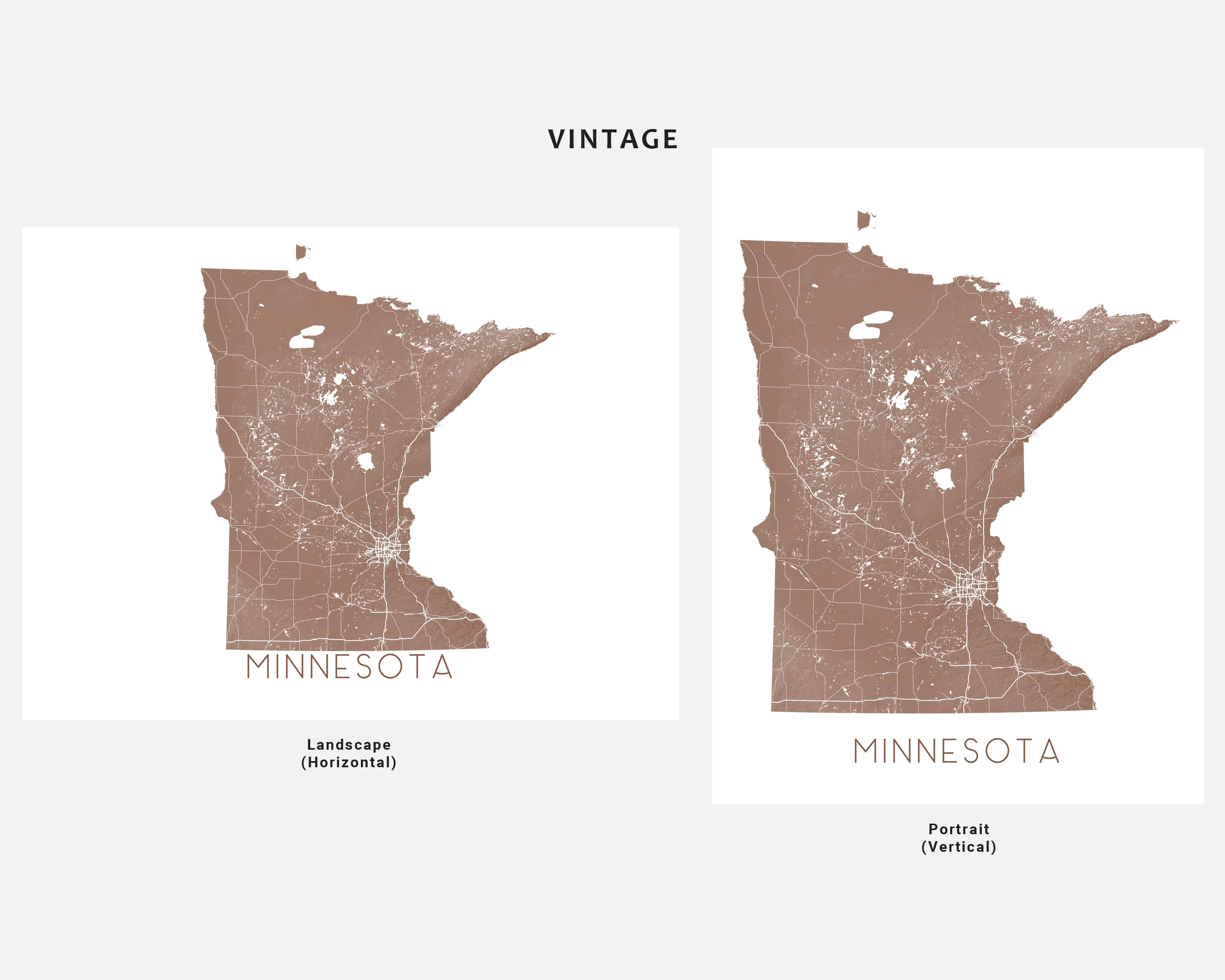 Minnesota Map Print Poster, Topographic State Map of Minnesota Wall Art, Minneapolis Saint Paul Twin Cities