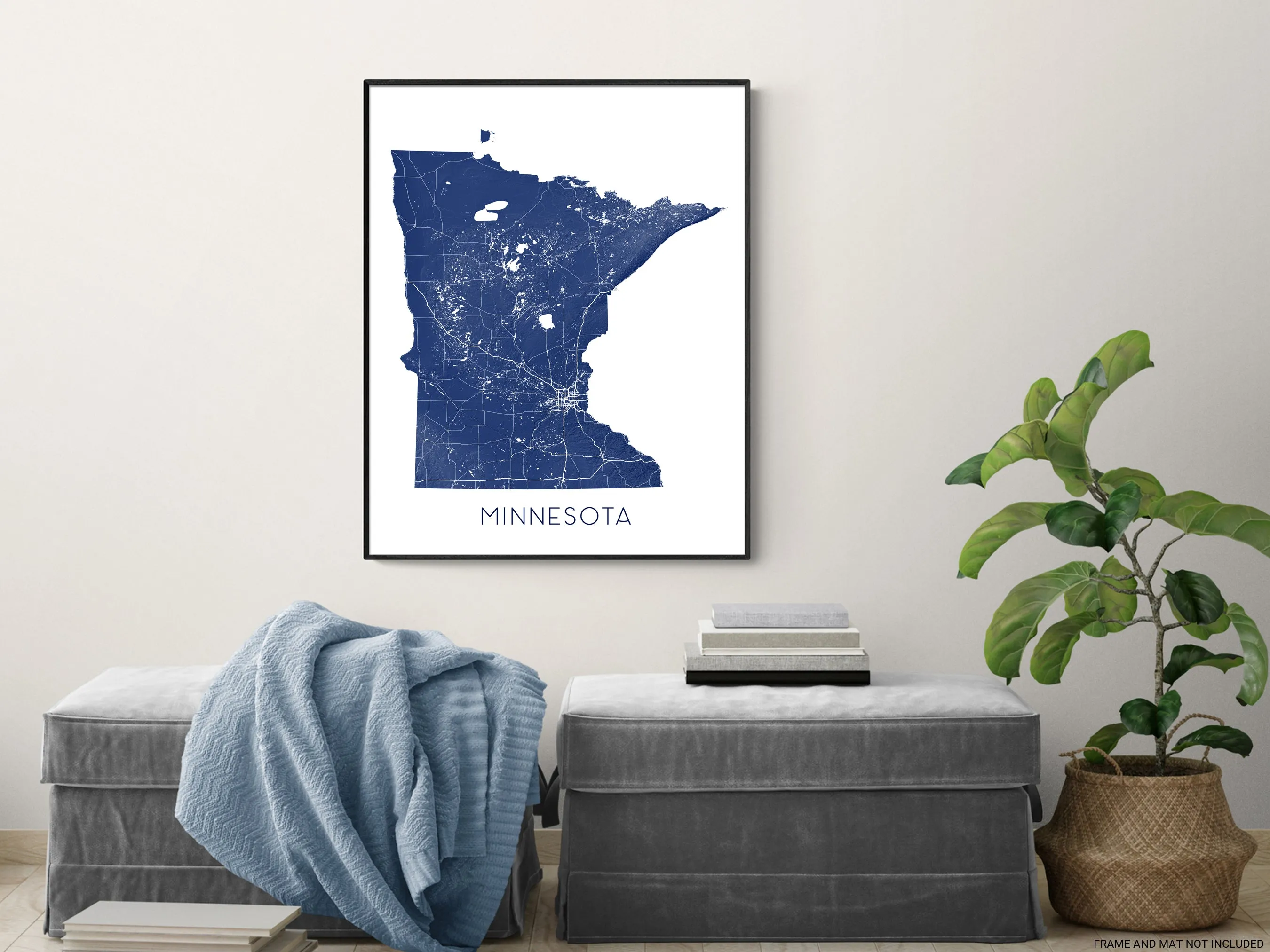 Minnesota Map Print Poster, Topographic State Map of Minnesota Wall Art, Minneapolis Saint Paul Twin Cities
