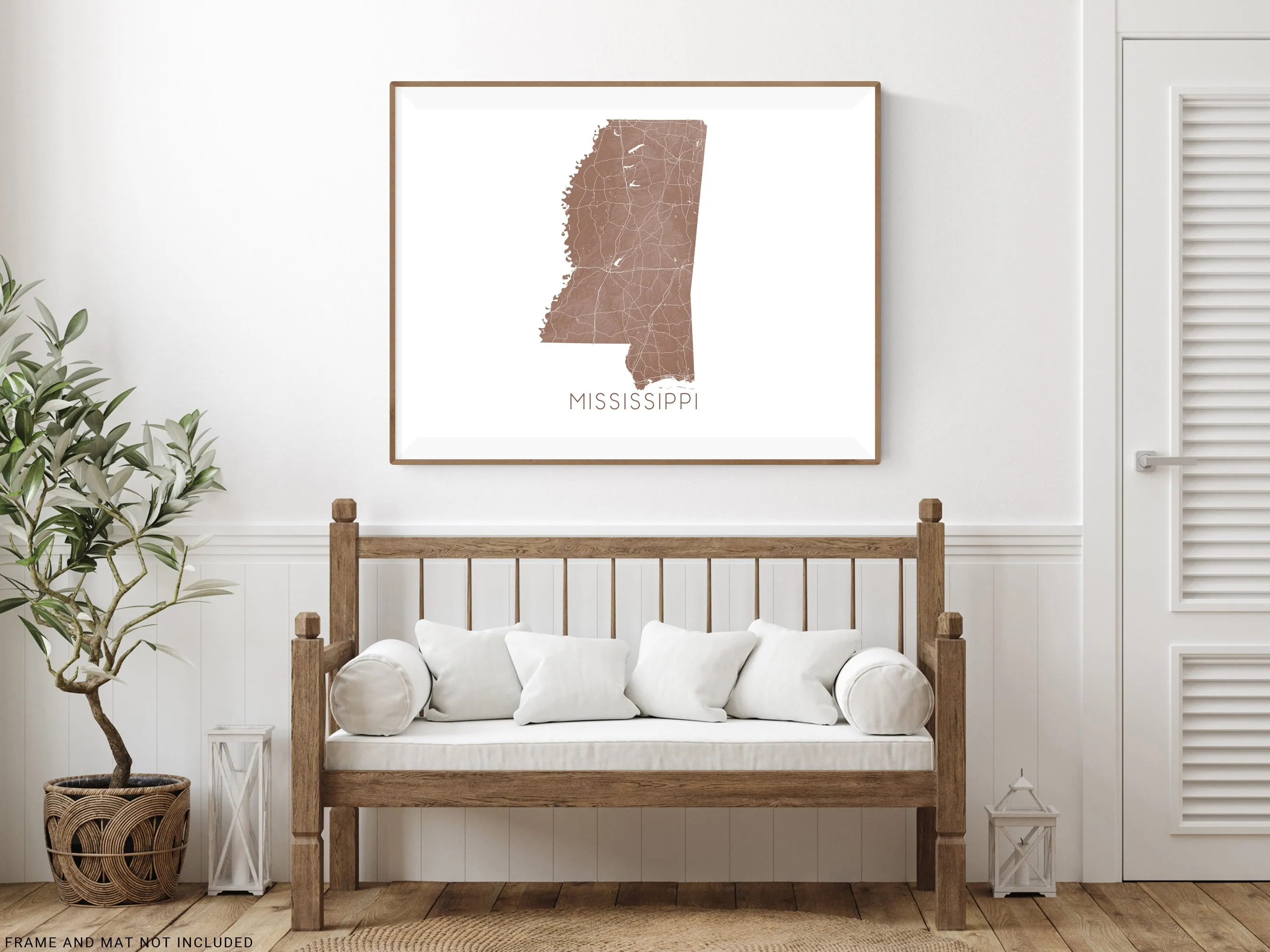 Mississippi State Map Wall Art Print Poster - Topographic Landscape MS Road Maps, Jackson