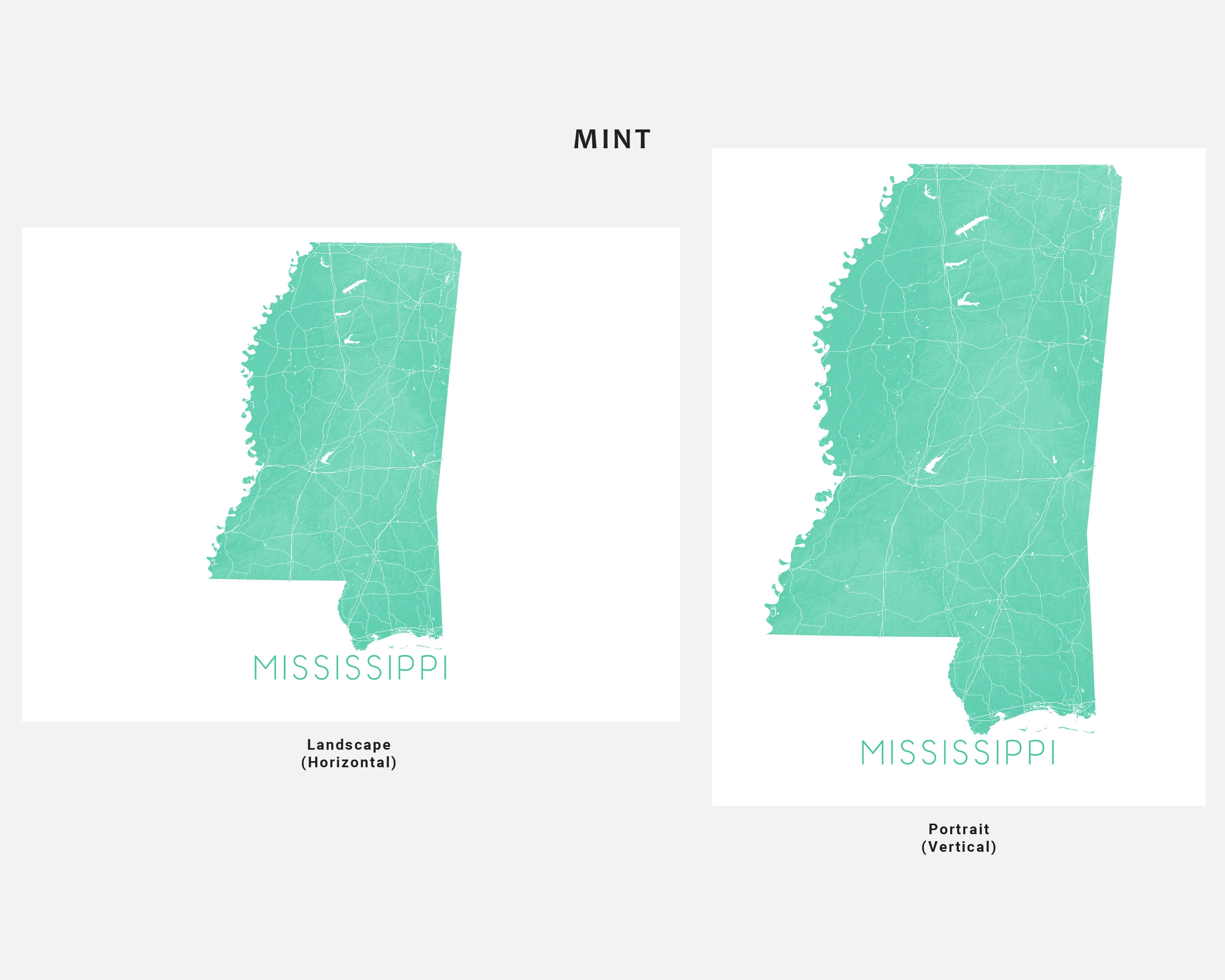Mississippi State Map Wall Art Print Poster - Topographic Landscape MS Road Maps, Jackson