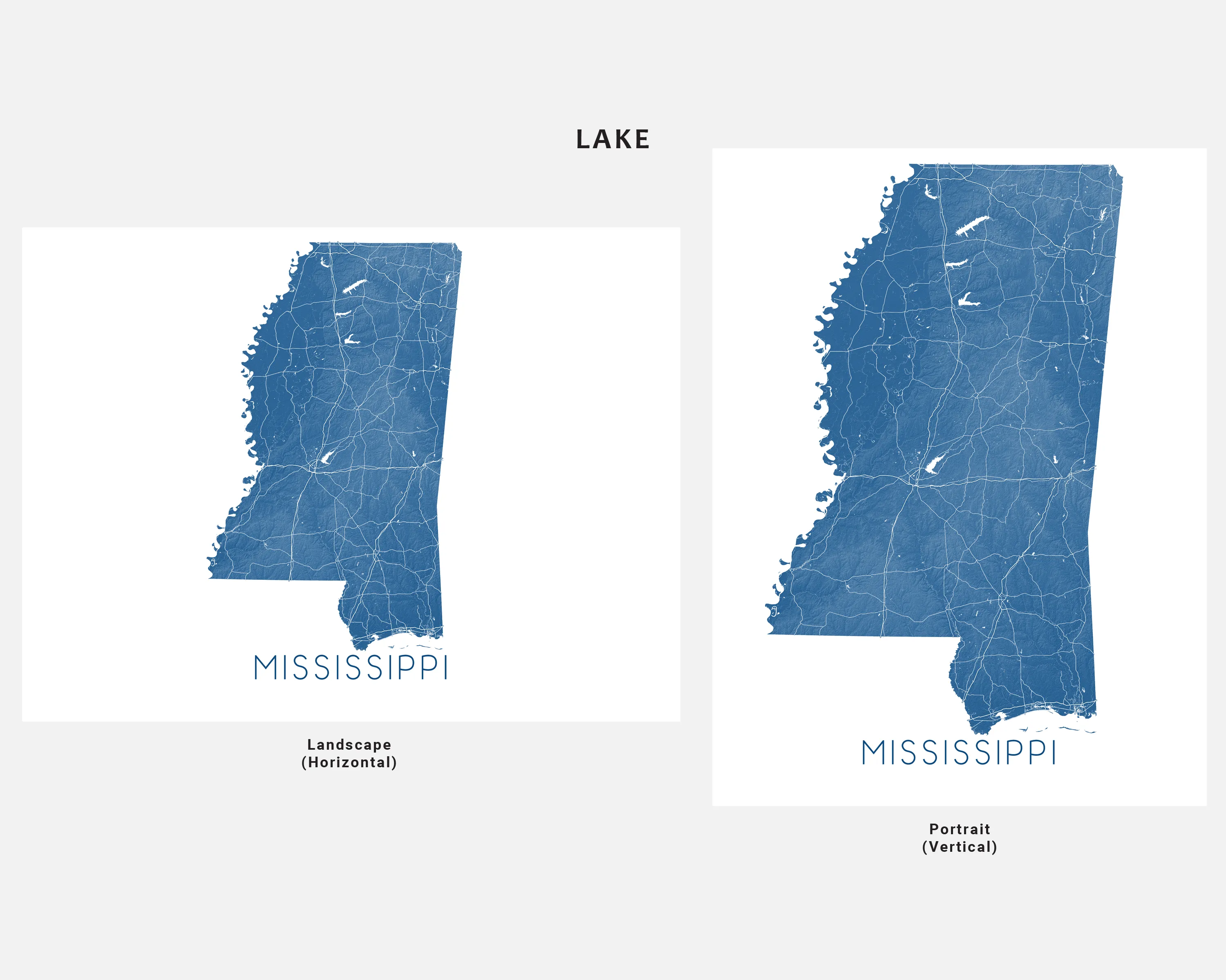 Mississippi State Map Wall Art Print Poster - Topographic Landscape MS Road Maps, Jackson