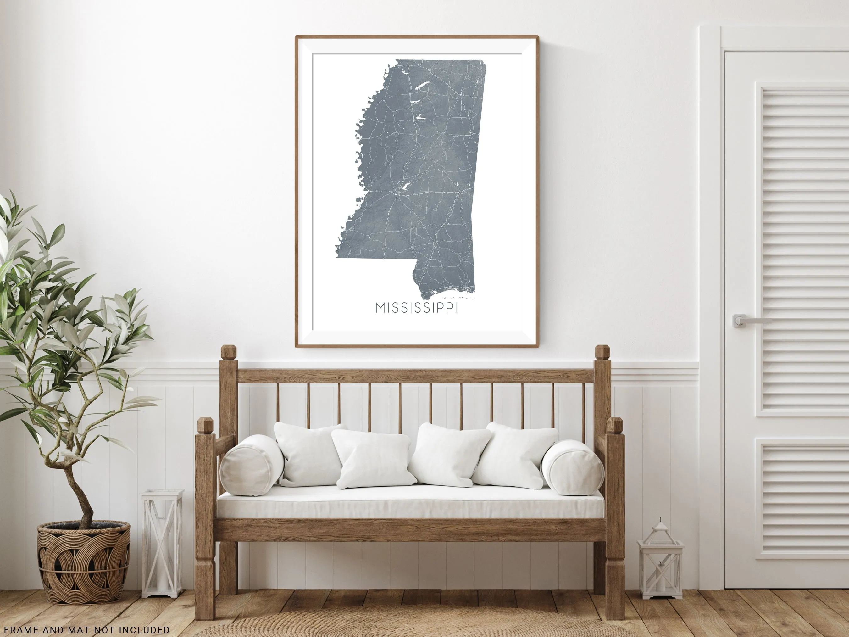 Mississippi State Map Wall Art Print Poster - Topographic Landscape MS Road Maps, Jackson