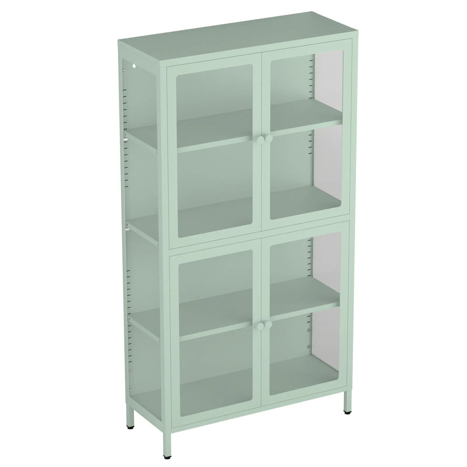 Modern Mint Green Sideboard: Four Glass Door Storage Cabinet with Adjustable Shelves