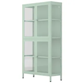 Modern Mint Green Sideboard: Four Glass Door Storage Cabinet with Adjustable Shelves