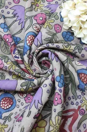 Multicolor Pen Kalamkari Pure Silk Fabric (1 Mtr )