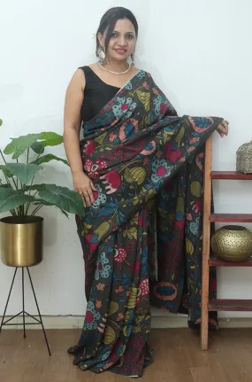 Multicolor Pen Kalamkari Pure Silk Saree
