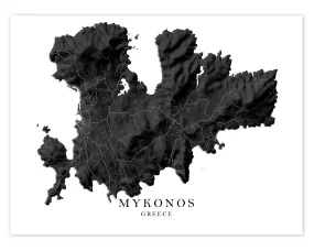 Mykonos Greek Islands Map Print Poster, Black and White Topographic Greece Island Wall Art Prints, Chora Town Cyclades