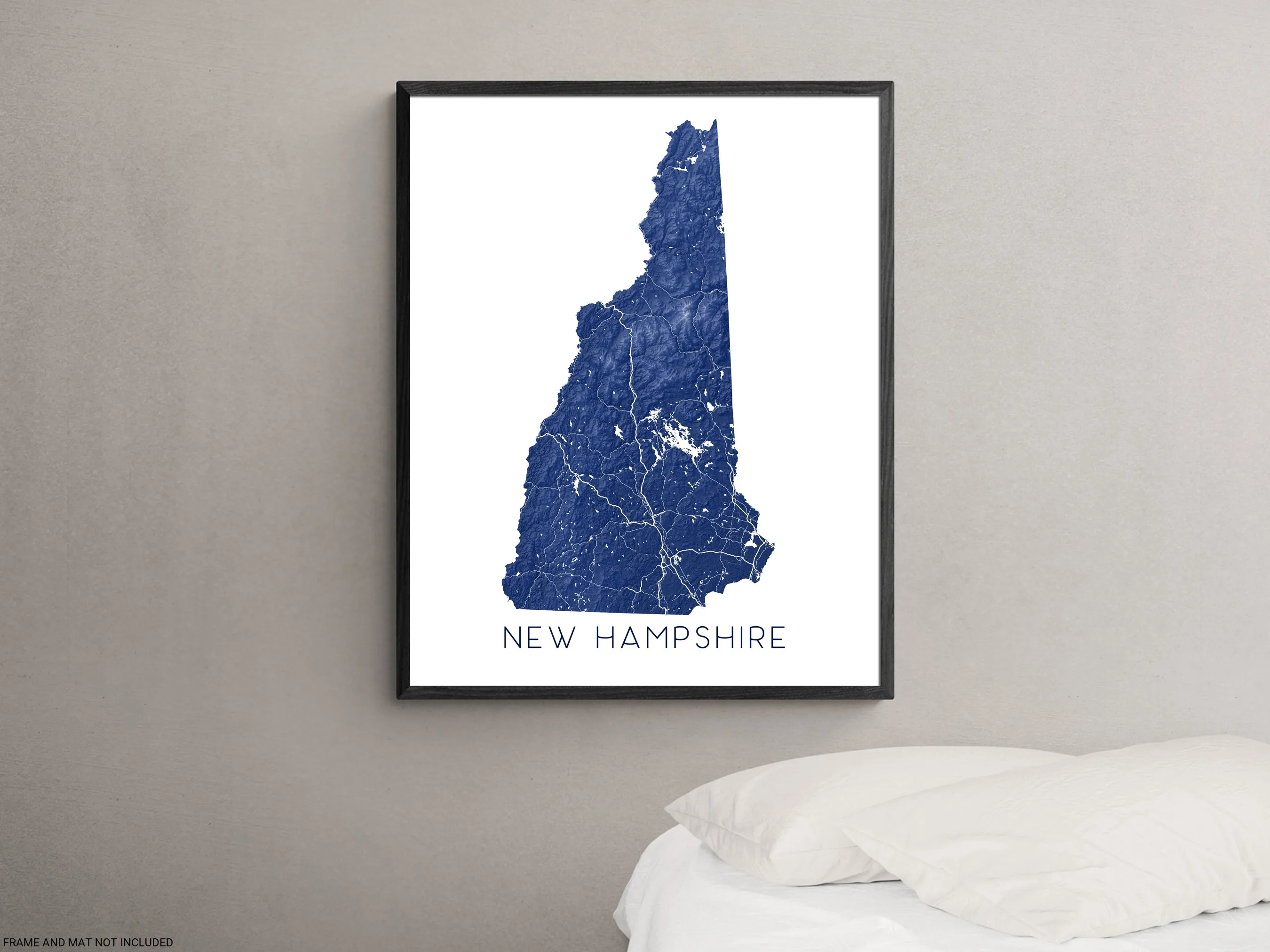 New Hampshire Map Print Poster - Topographic Map of New Hampshire State Wall Art Prints