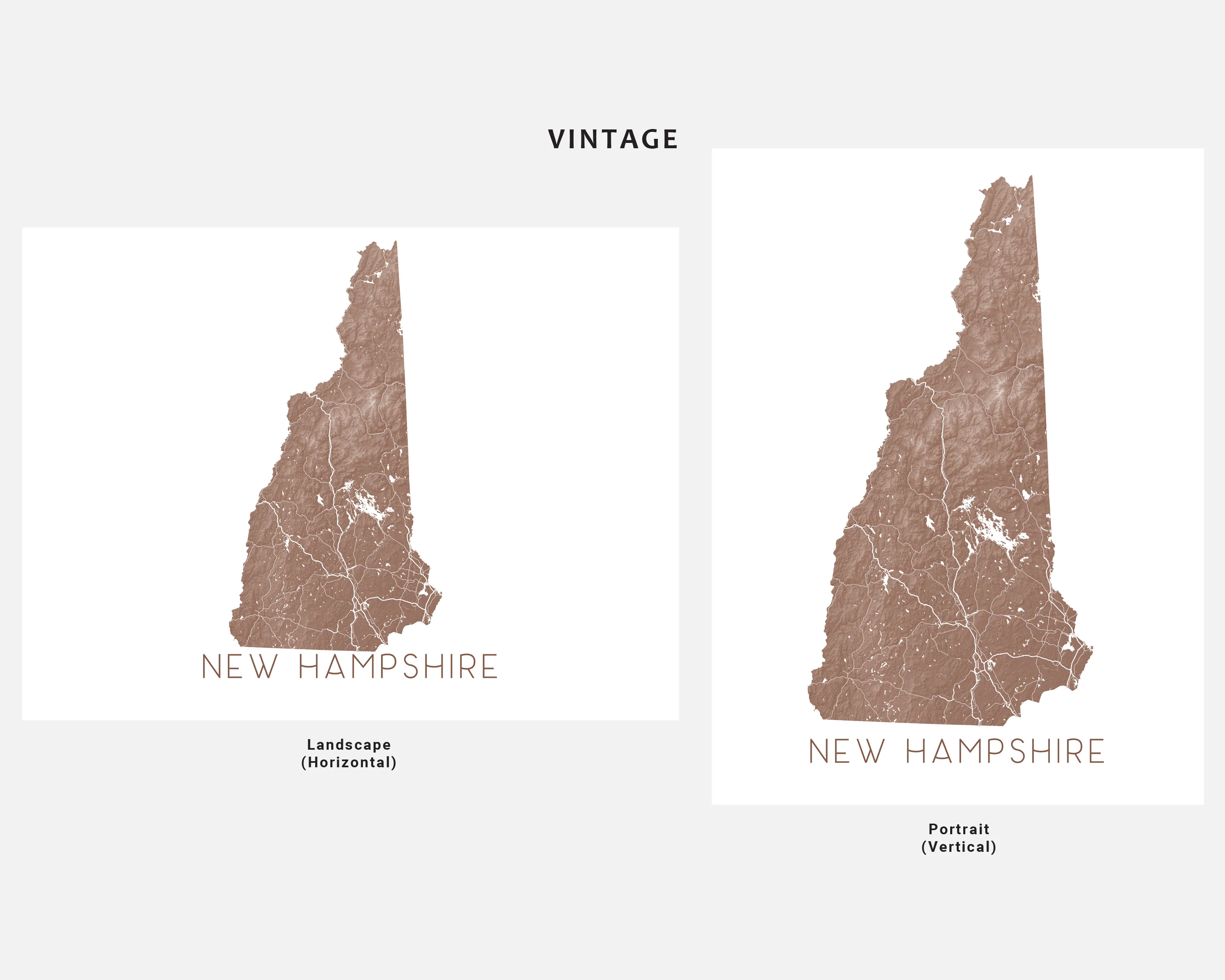 New Hampshire Map Print Poster - Topographic Map of New Hampshire State Wall Art Prints