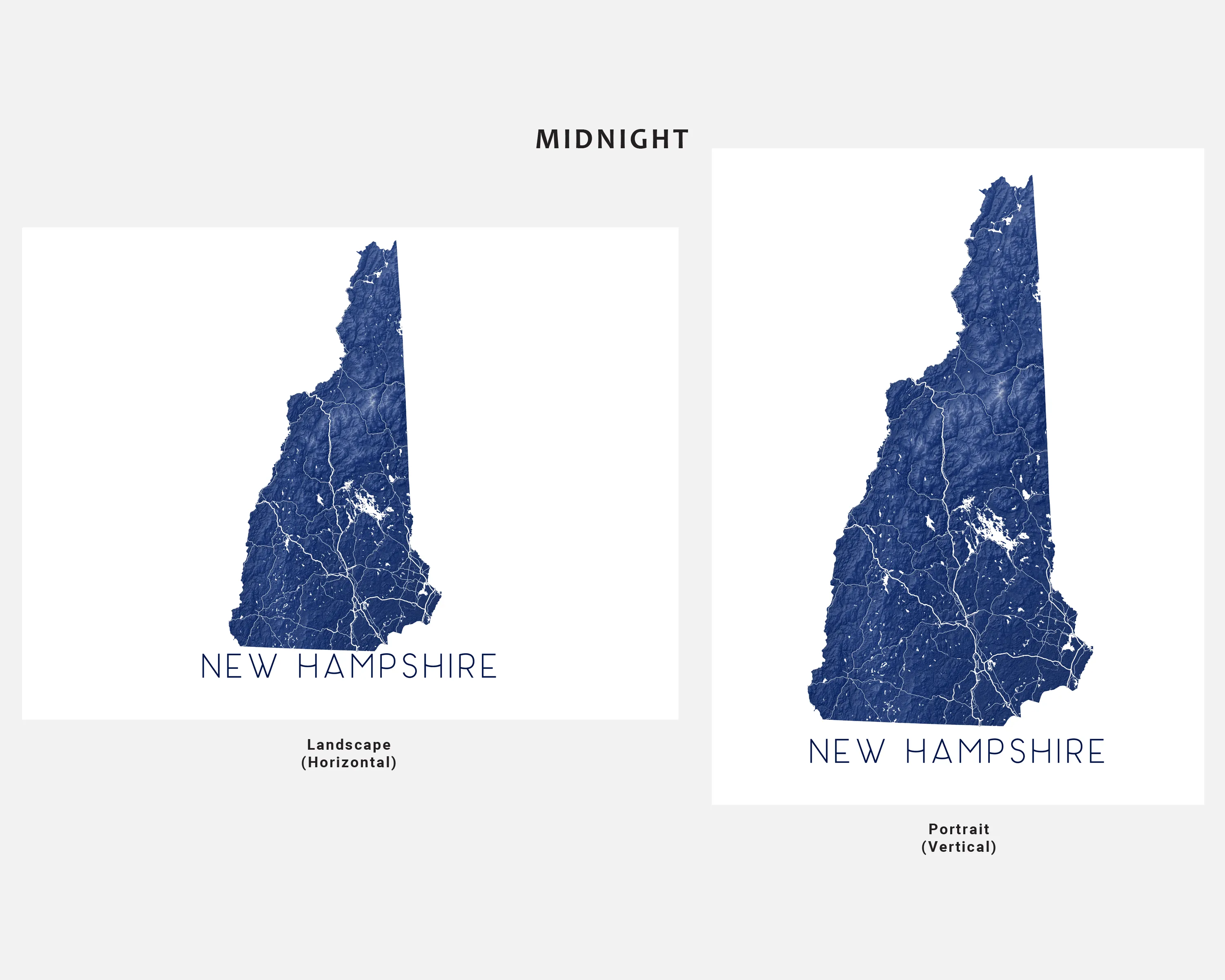 New Hampshire Map Print Poster - Topographic Map of New Hampshire State Wall Art Prints