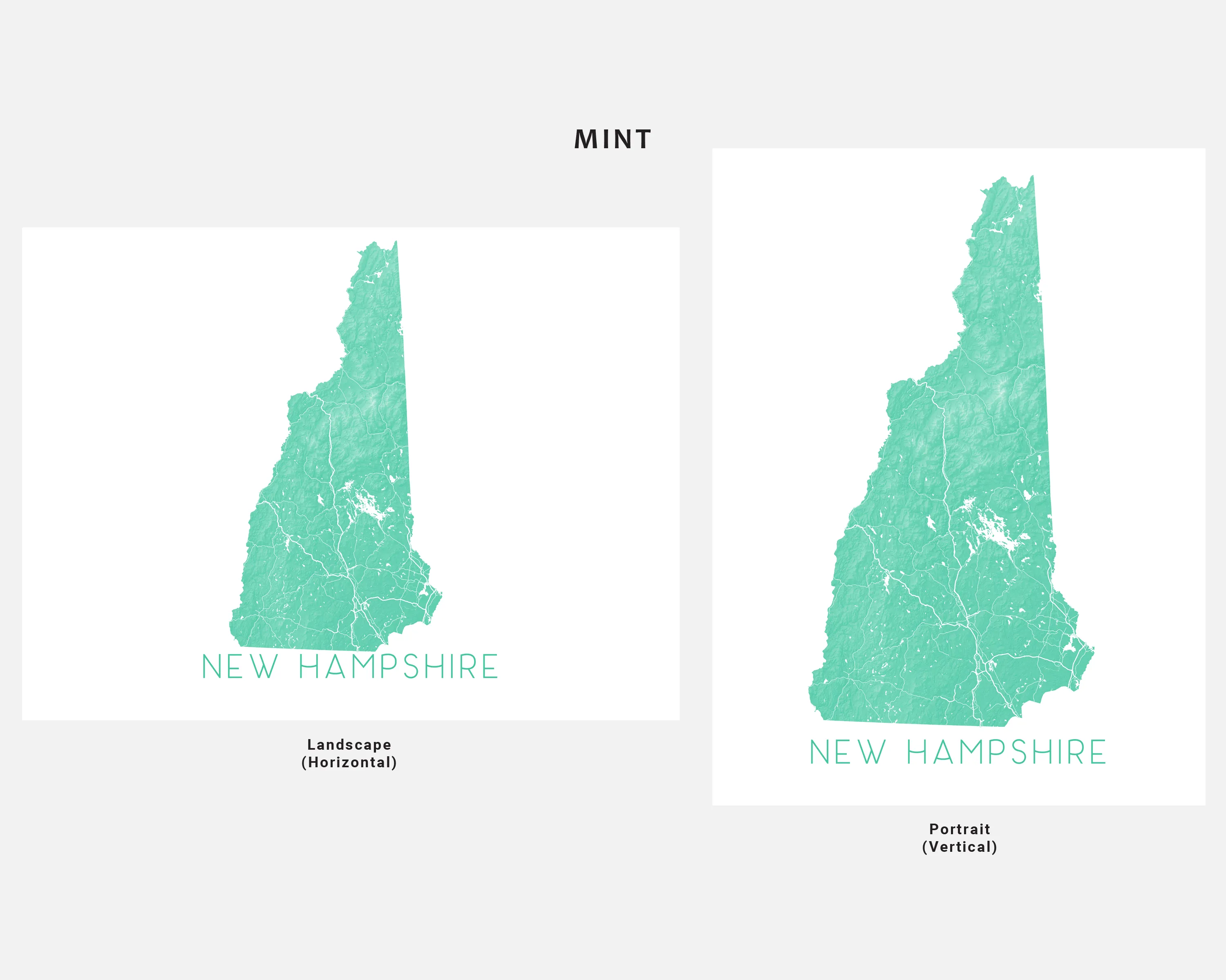 New Hampshire Map Print Poster - Topographic Map of New Hampshire State Wall Art Prints