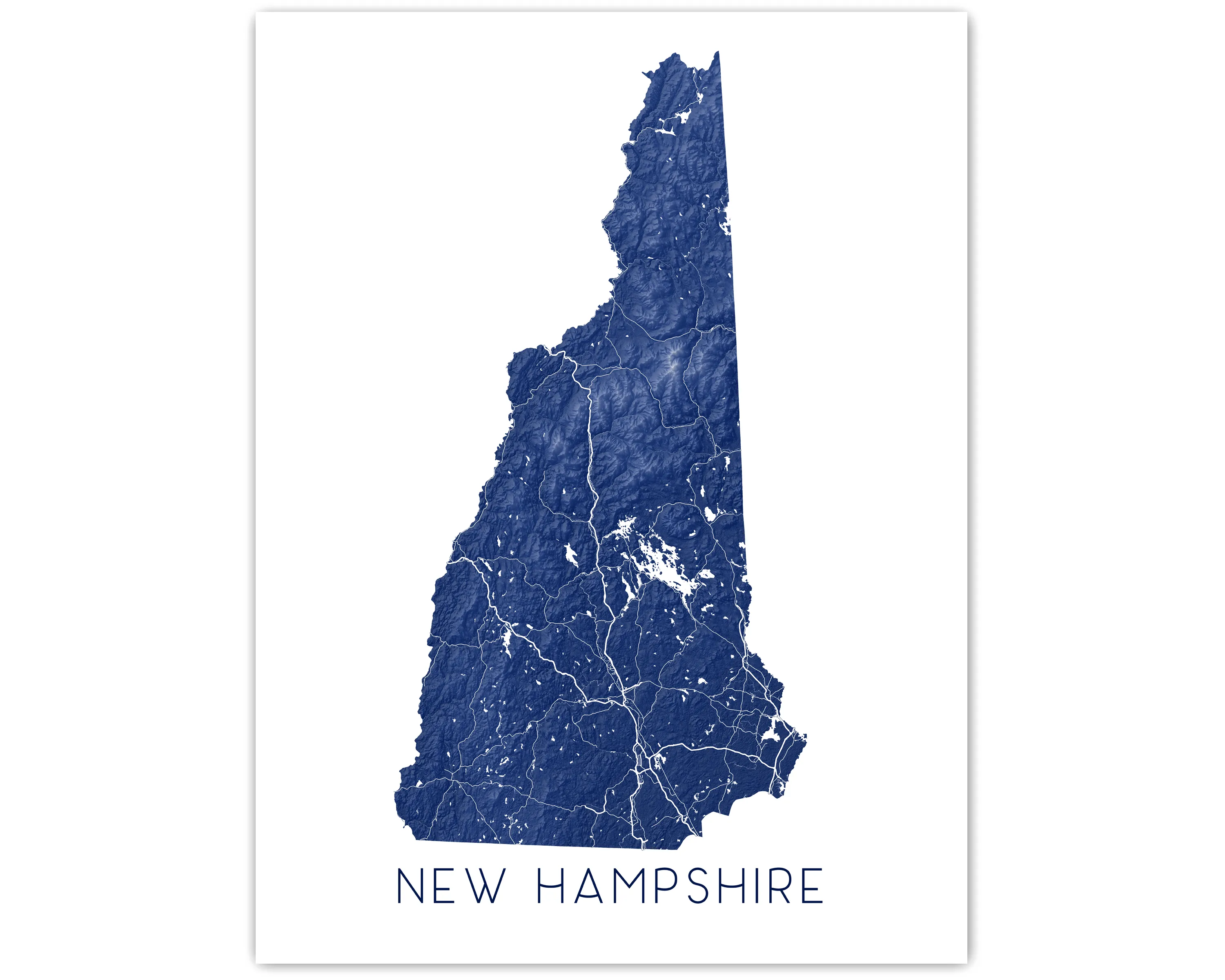 New Hampshire Map Print Poster - Topographic Map of New Hampshire State Wall Art Prints