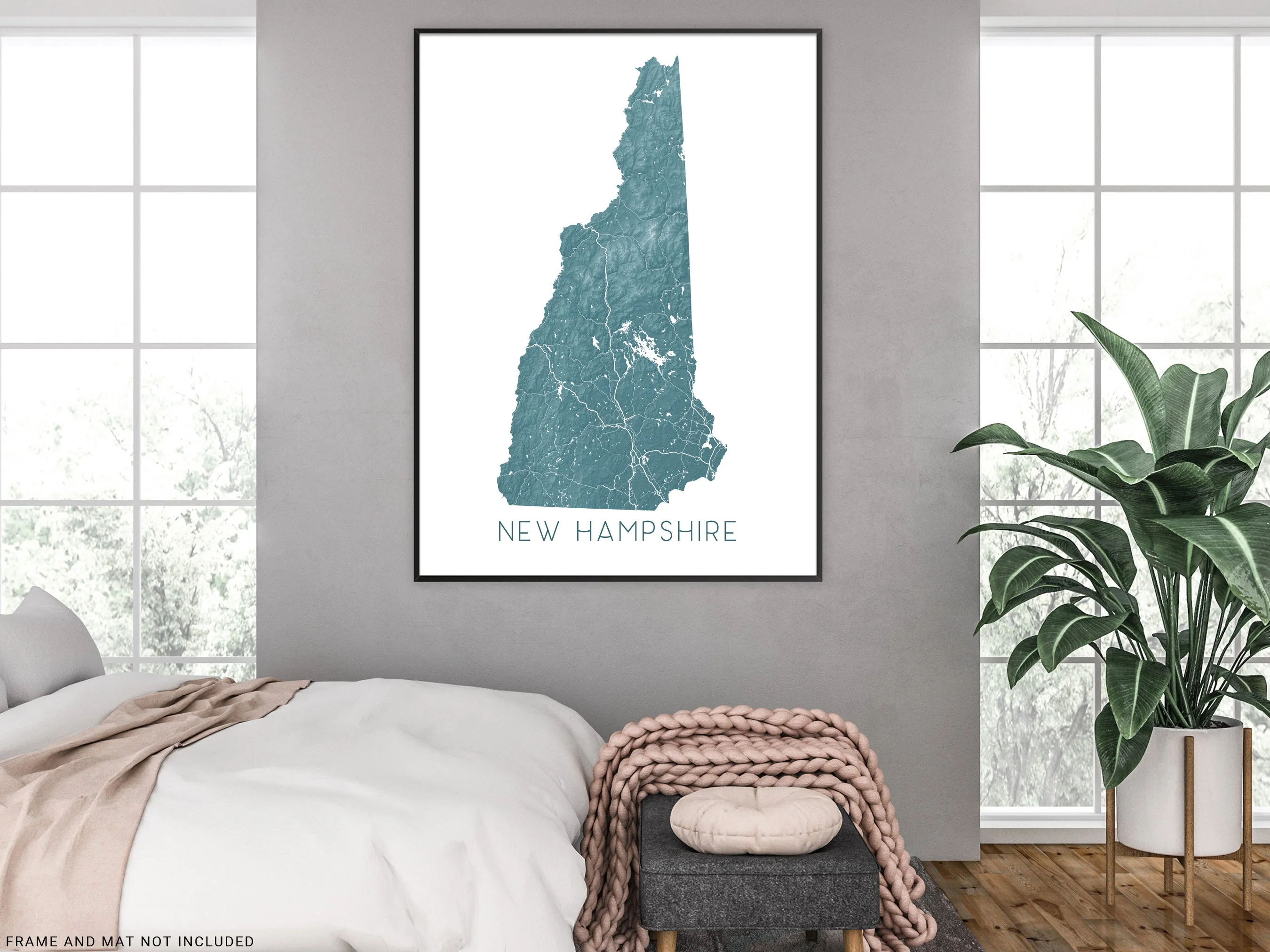 New Hampshire Map Print Poster - Topographic Map of New Hampshire State Wall Art Prints