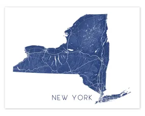 New York State Map Print - Topographic Map of New York Wall Art Prints, New York Maps