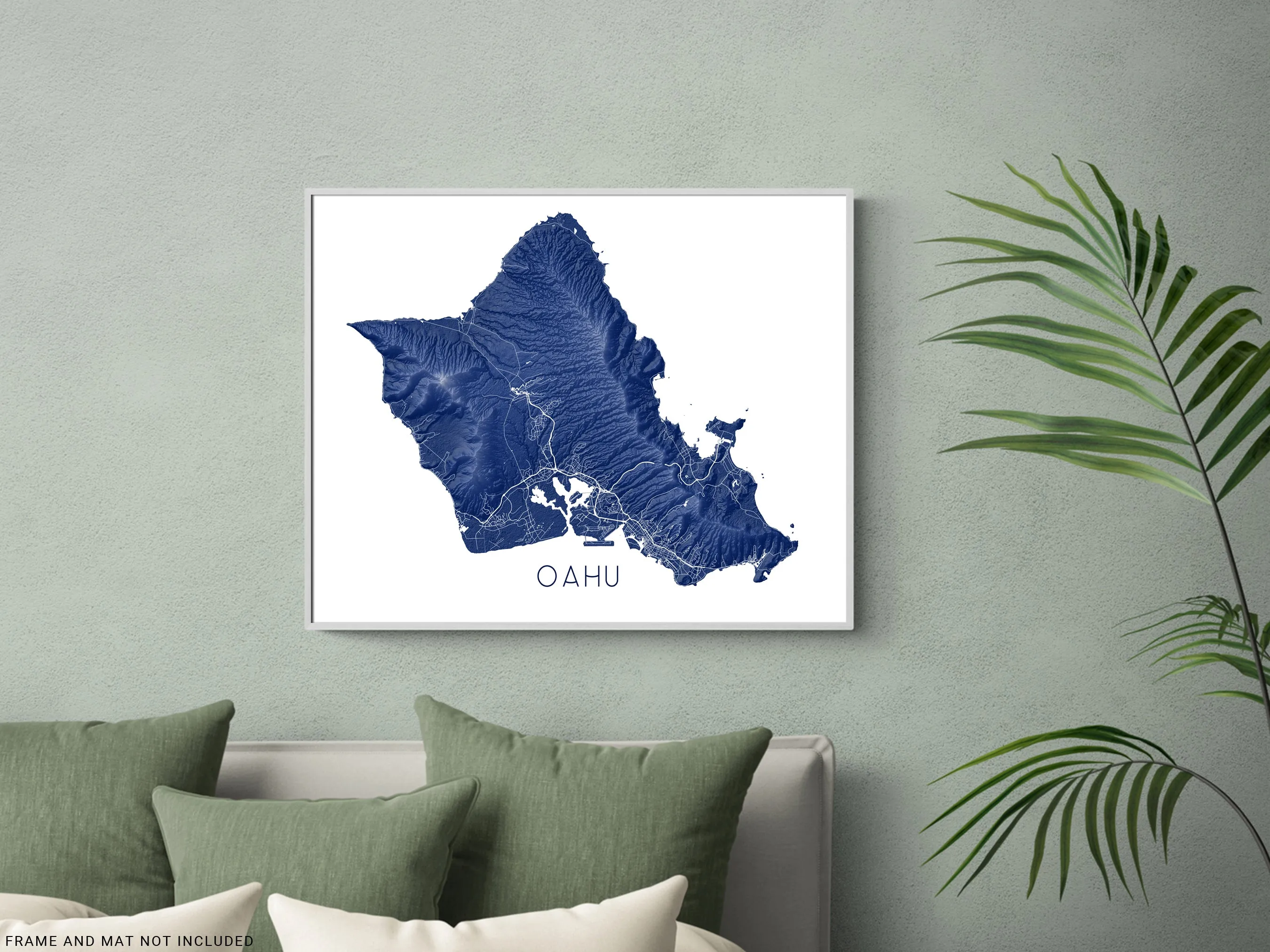 Oahu Map Wall Art Print, 3D Topographic Map of Oahu Hawaii Island Poster Maps, Honolulu