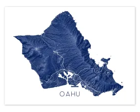 Oahu Map Wall Art Print, 3D Topographic Map of Oahu Hawaii Island Poster Maps, Honolulu