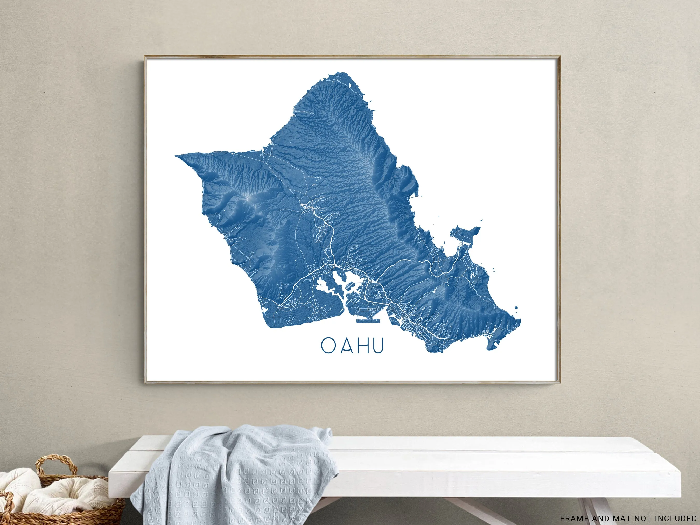 Oahu Map Wall Art Print, 3D Topographic Map of Oahu Hawaii Island Poster Maps, Honolulu