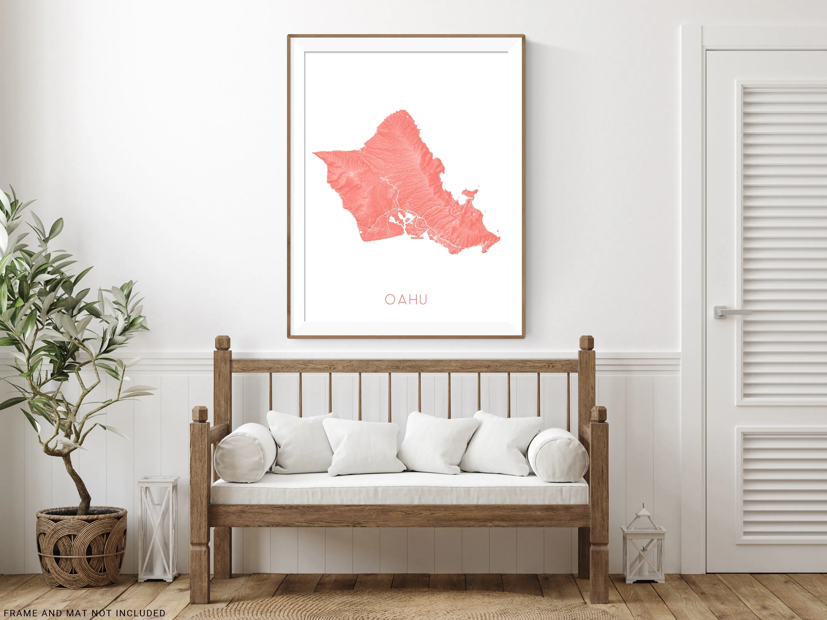 Oahu Map Wall Art Print, 3D Topographic Map of Oahu Hawaii Island Poster Maps, Honolulu