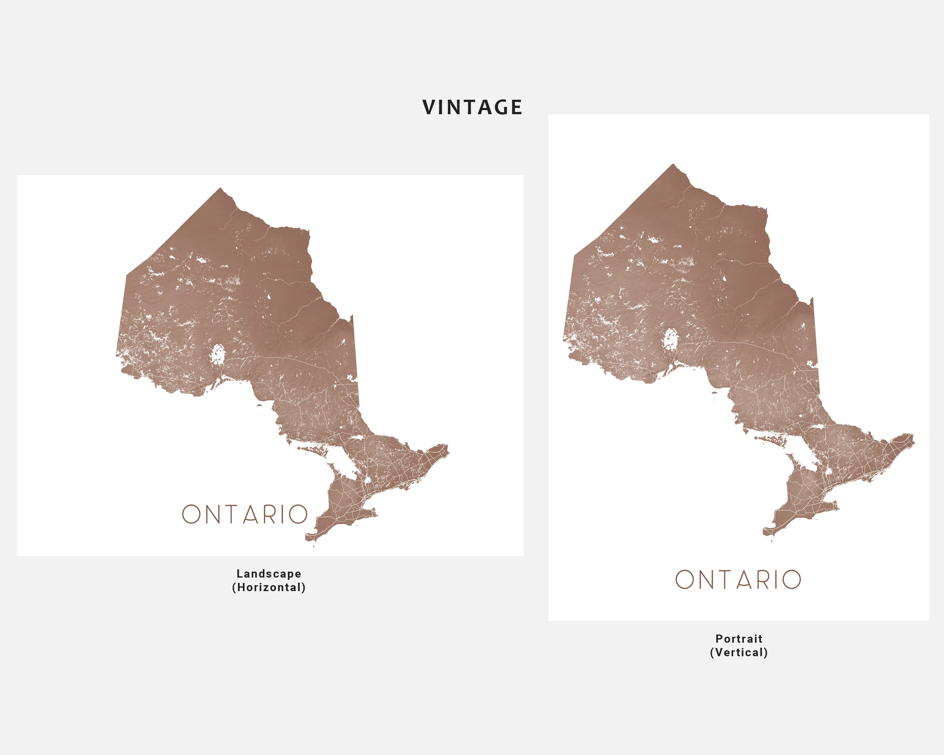 Ontario Map Art Print Poster- Canada Province Road Topographic Map of Ontario, Toronto