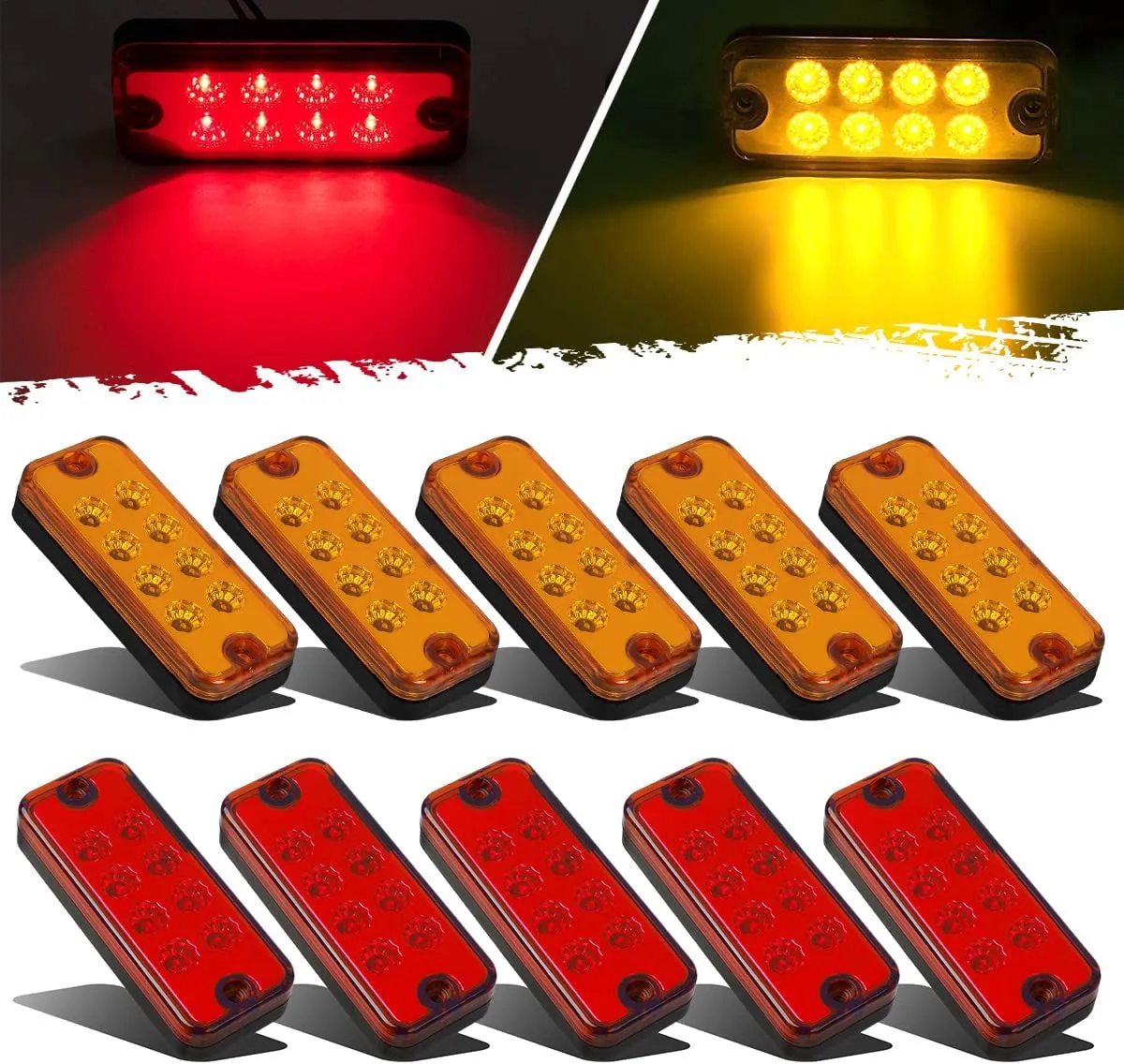 Partsam 4x2 Led Side Marker Lights Lamps Truck Trailer Clearance Lights Sealed Lorry Caravan Sealed Indicators Lights Waterproof (5Amber 5Red)