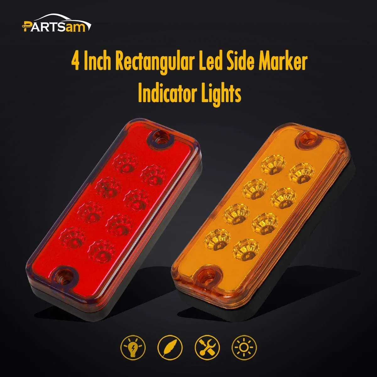 Partsam 4x2 Led Side Marker Lights Lamps Truck Trailer Clearance Lights Sealed Lorry Caravan Sealed Indicators Lights Waterproof (5Amber 5Red)