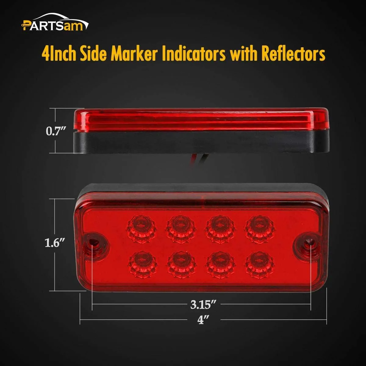 Partsam 4x2 Led Side Marker Lights Lamps Truck Trailer Clearance Lights Sealed Lorry Caravan Sealed Indicators Lights Waterproof (5Amber 5Red)