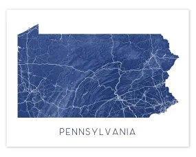 Pennsylvania State Map Print - Topographic Road Map of Pennsylvania Wall Art Prints, Philadelphia Pittsburgh