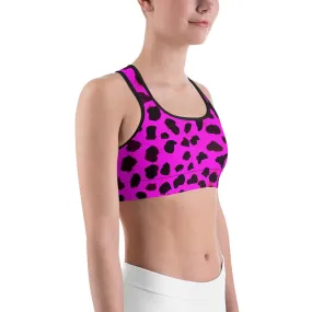 Pink Cow Women's Sports Bra, Animal Print Yoga Sports Workout Bra - Made in USA/EU