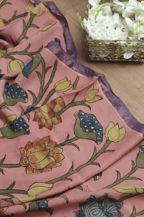 Pink Pen Kalamkari Pure Silk Dupatta